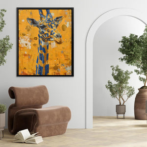 a painting of a giraffe in a living room