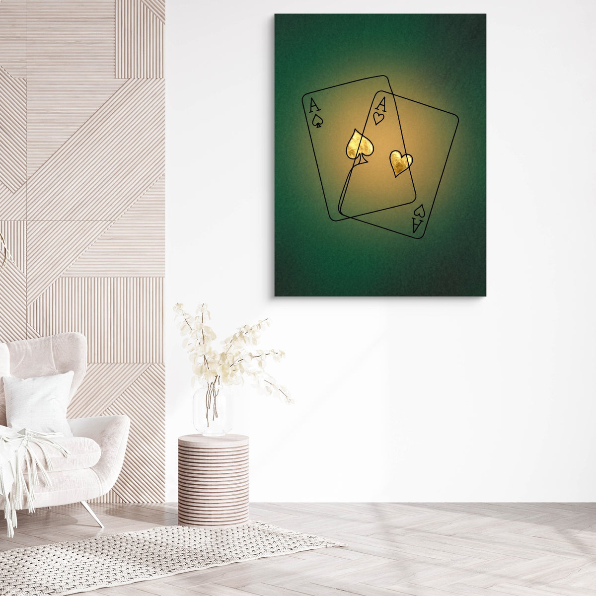 Aces Golden Suits — aces golden suits sq white chair wall 1port flush print