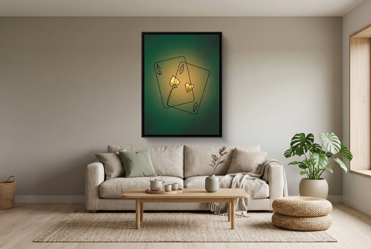 Aces Golden Suits — aces golden suits living room interior view 2 1port framed black
