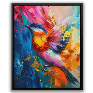 a painting of a colorful bird on a white background