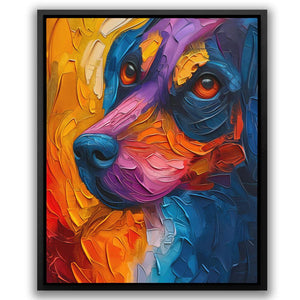 a painting of a colorful dog's face