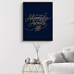Adventure Awaits Line — adventure awaits line sq white walls 1port framed black