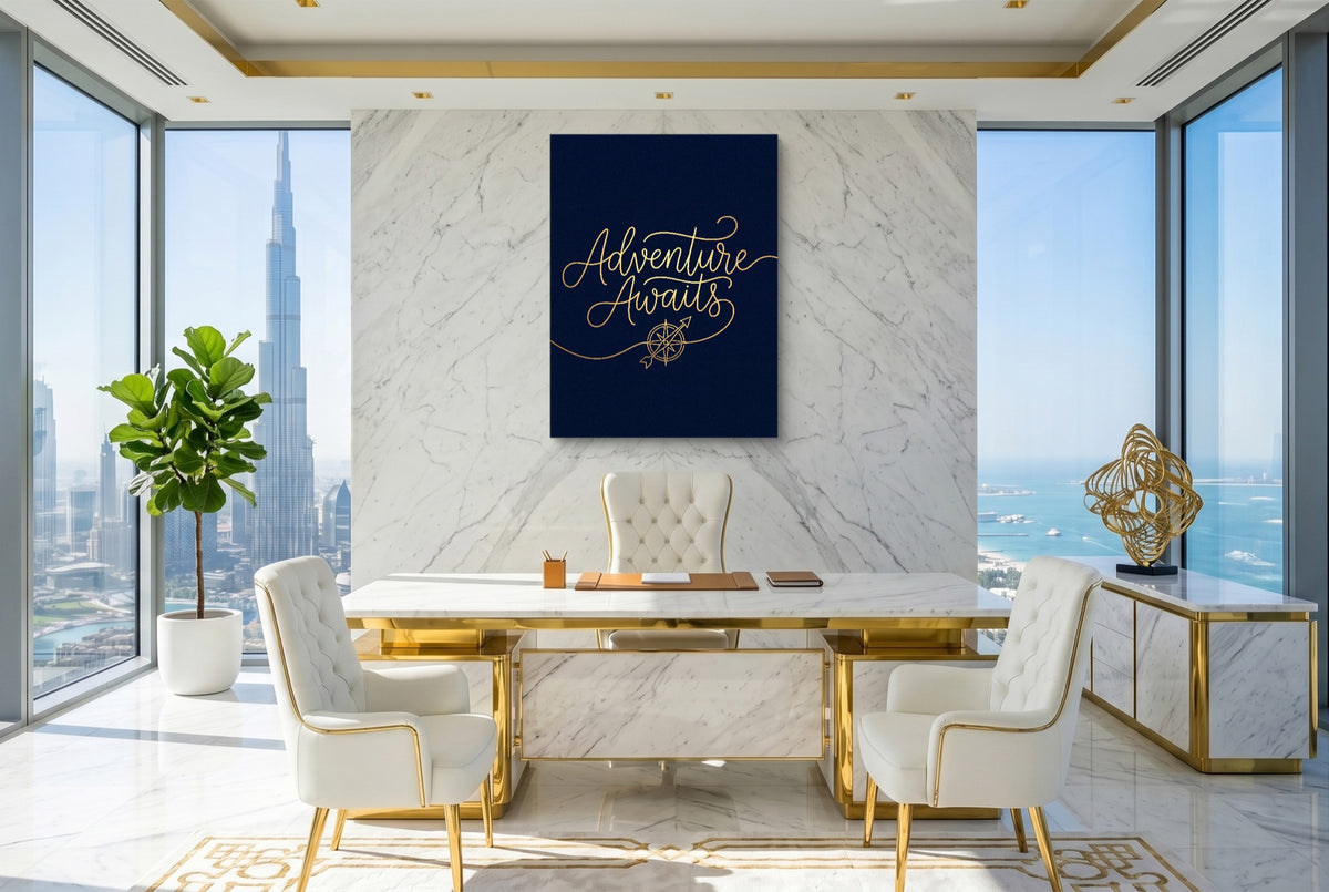 Adventure Awaits Line — adventure awaits line office with city view 2 1port flush print