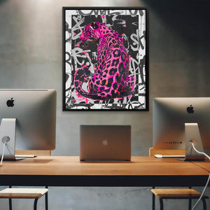 a picture of a pink leopard on a black and white background