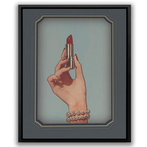 a painting of a hand holding a lipstick