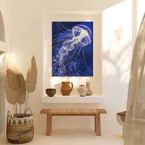 a painting of a jellyfish in a white room