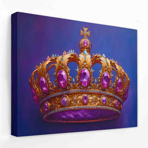 a painting of a purple crown on a blue background