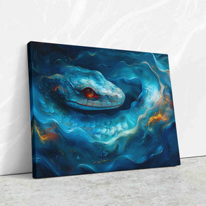 a painting of a blue snake on a wall