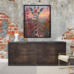 a painting of a giraffe in a living room