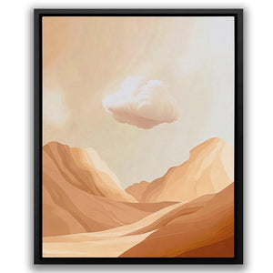 a painting of a desert landscape with a cloud in the sky