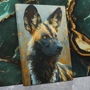 a painting of a dog on a marble surface