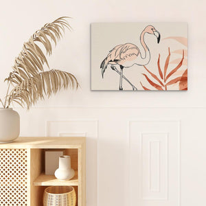 a painting of a pink flamingo on a white wall