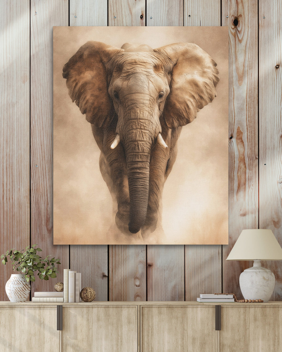 African Elephant Charging — African Elephant Charging Wood Walls With Table 313