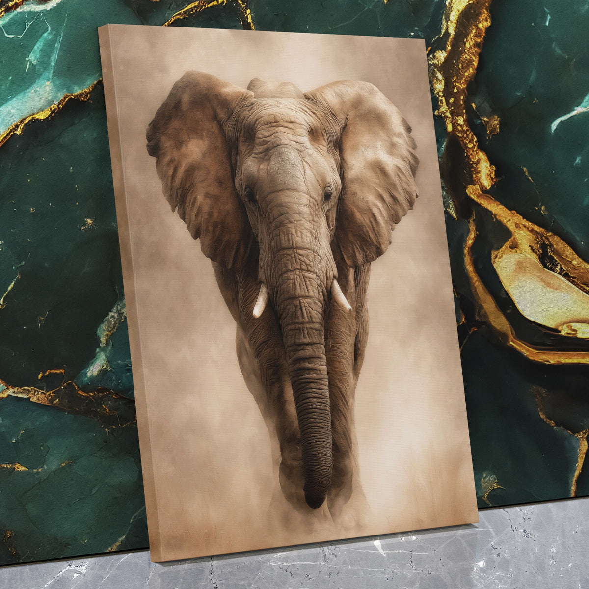 African Elephant Charging — African Elephant Charging Against Wall   Mirror Wrap V3 1