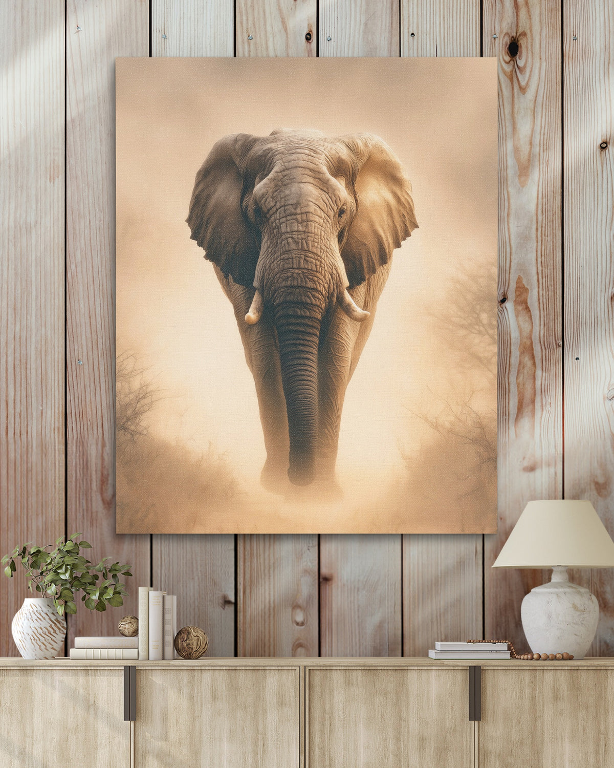 African Elephant Morning Mist — African Elephant Morning Mist Wood Walls With Table 314