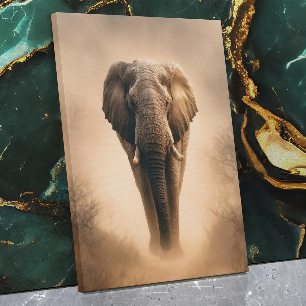 African Elephant Morning Mist — African Elephant Morning Mist Against Wall   Mirror Wrap V3 2