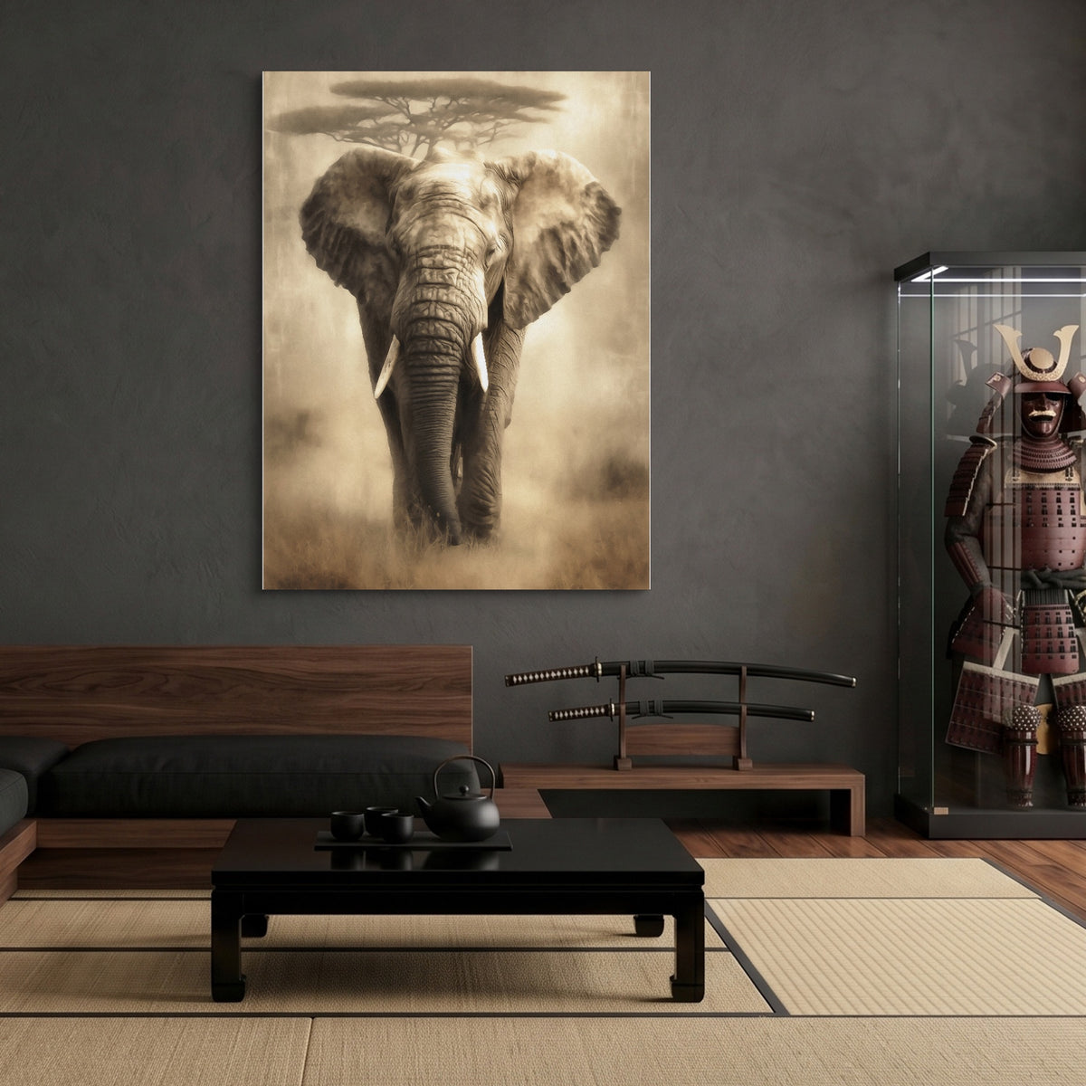 African Elephant Sepia — african elephant sepia sq samurai den 1port flush print