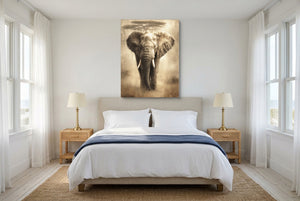African Elephant Sepia — african elephant sepia bedroom with windows 1port flush print