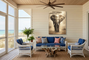 African Elephant Sepia — african elephant sepia living room with couch 2 1port flush print