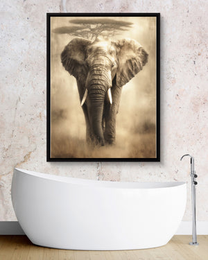 African Elephant Sepia — african elephant sepia psd granite bathroom 1port framed black