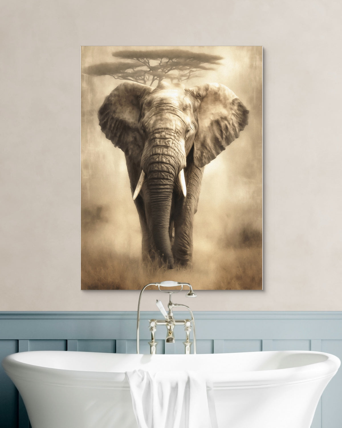 African Elephant Sepia — african elephant sepia psd white wall green bath 1port flush print