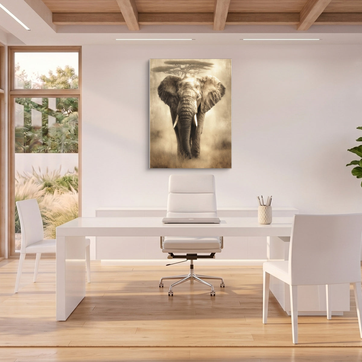 African Elephant Sepia — african elephant sepia sq beach house office 1port flush print