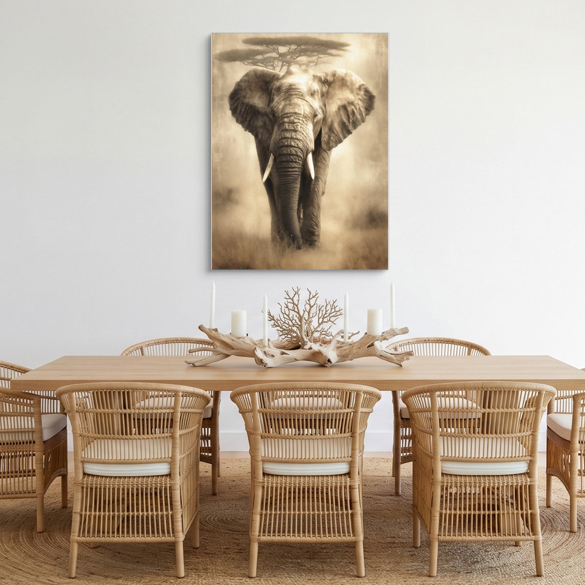 African Elephant Sepia — african elephant sepia sq cozy dining room 1port flush print