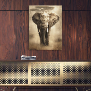 African Elephant Sepia — african elephant sepia sq gold wood wall 1port flush print