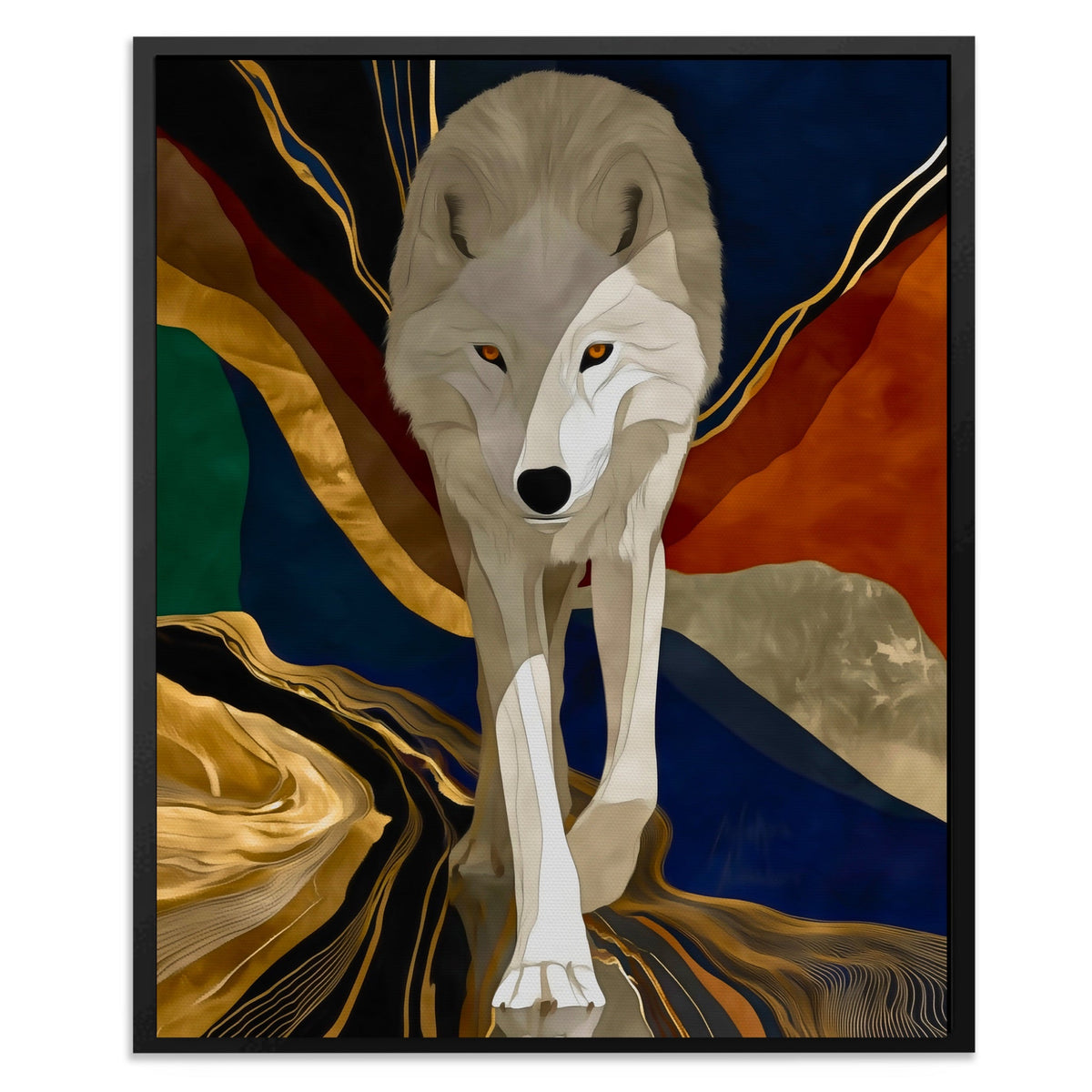 Albino Wolf Navy Wash - Luxury Wall Art