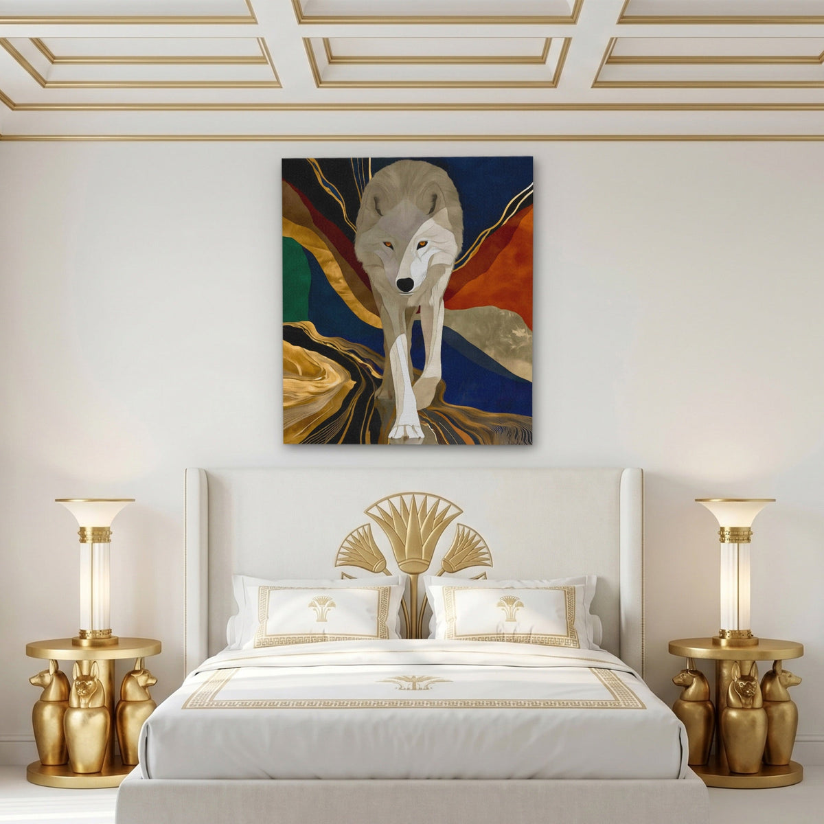Albino Wolf Navy Wash - Luxury Wall Art