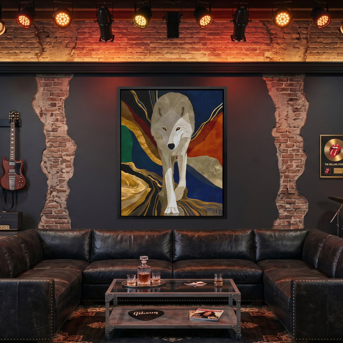 Albino Wolf Navy Wash - Luxury Wall Art