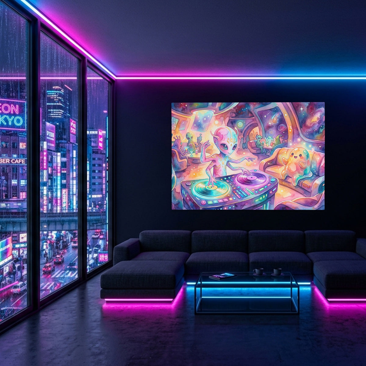 Alien DJ Spaceship — Alien DJ Spaceship Blue Pink Neon Room Land 1