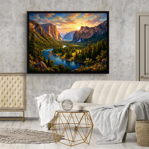 Alpine River Golden Hour — alpine river golden hour sq cement wall luxury room 1land framed black