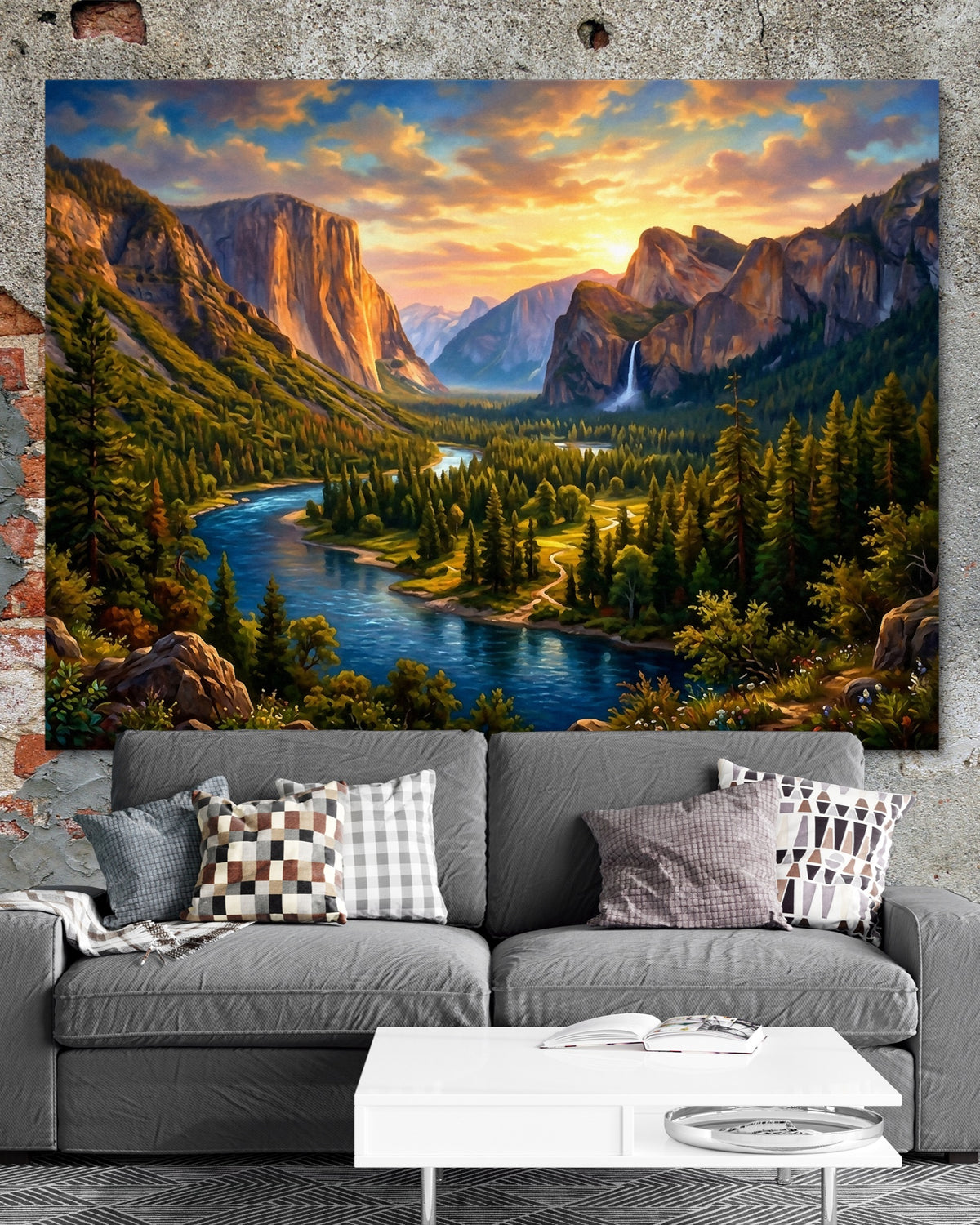 Alpine River Golden Hour — alpine river golden hour psd exposed brick grey couch 1land flush print