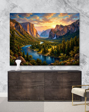 Alpine River Golden Hour — alpine river golden hour psd marble lux console 1land flush print