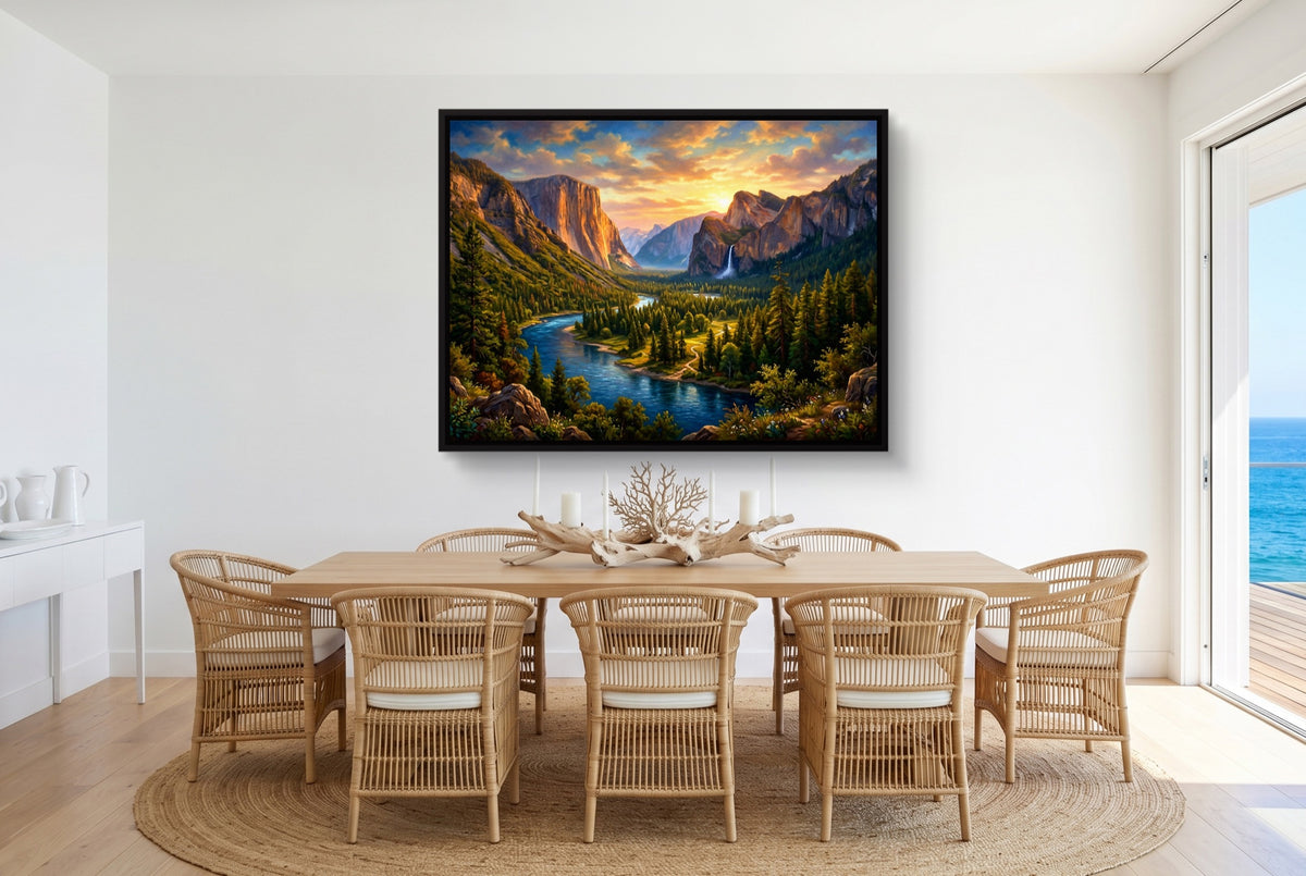 Alpine River Golden Hour — alpine river golden hour small dining room with ocean view 1land framed black