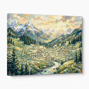 Alpine Village Sunrise — alpine village sunrise angled flush print