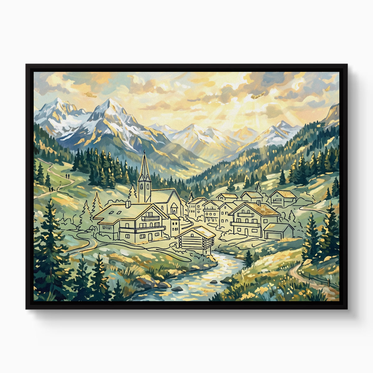Alpine Village Sunrise — alpine village sunrise white studio framed black