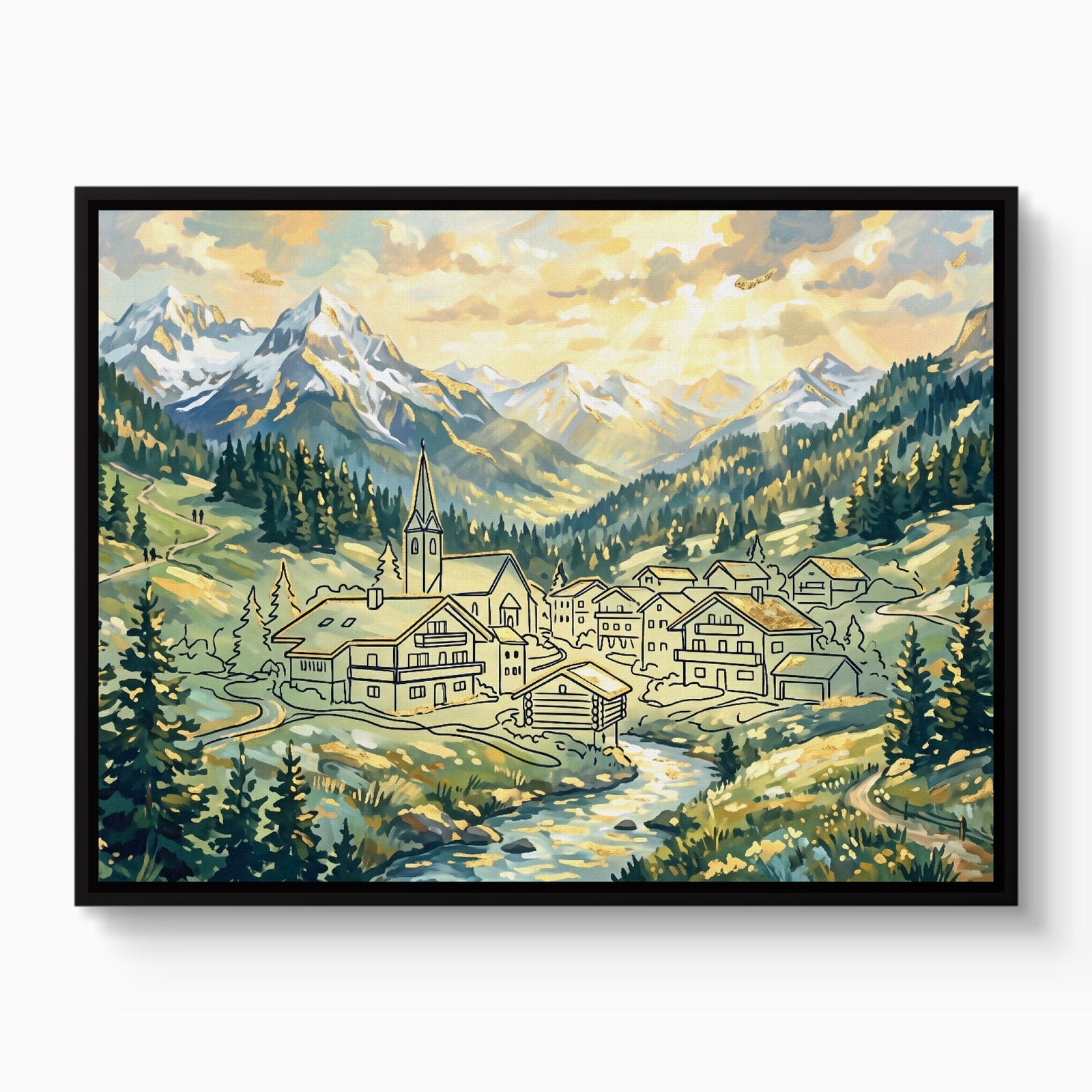 Alpine Village Sunrise — alpine village sunrise white studio framed black