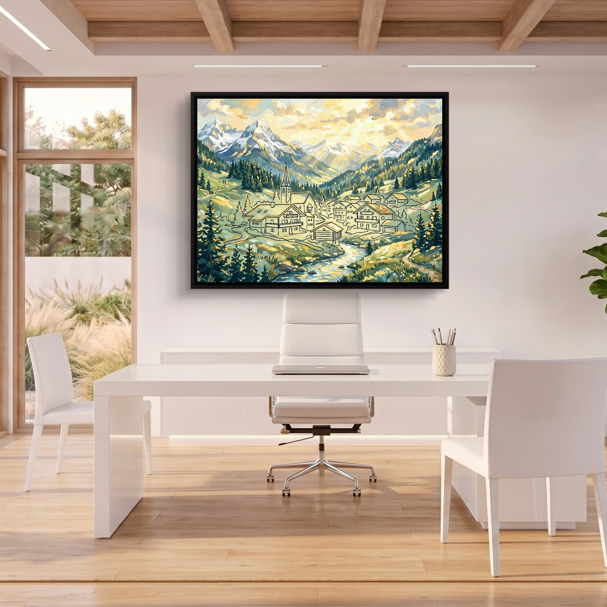 Alpine Village Sunrise — alpine village sunrise sq beach house office 1land framed black