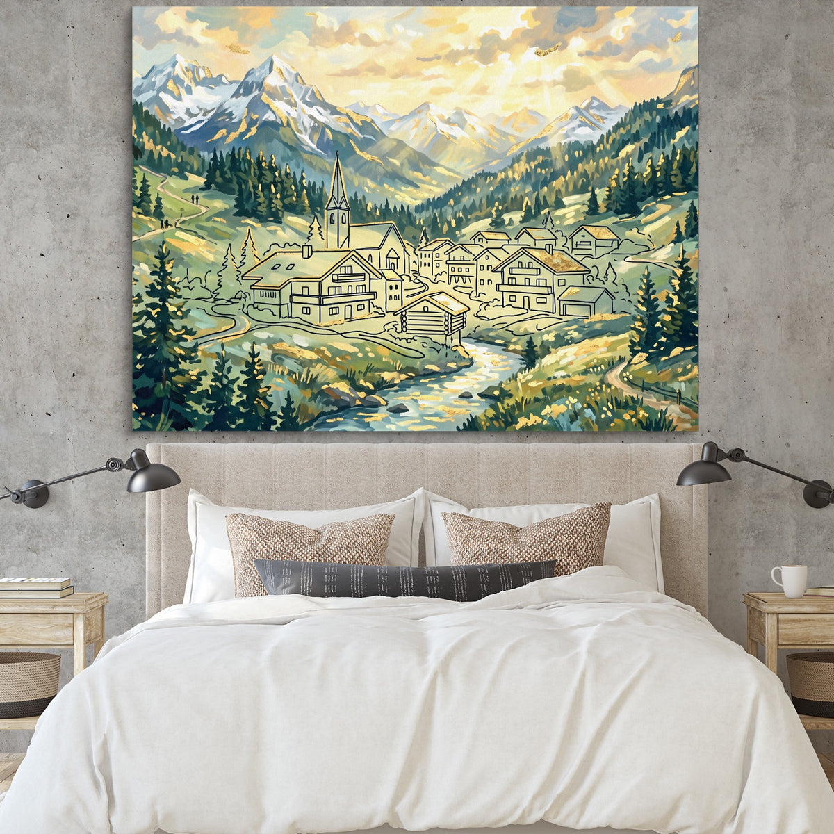Alpine Village Sunrise — alpine village sunrise sq bedroom cement wall 1land flush print