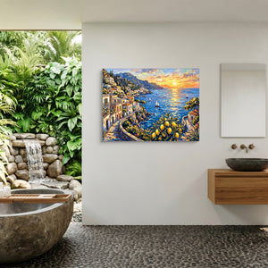 Amalfi Coast Sunset — amalfi coast sunset sq outdoor bathroom 1land flush print