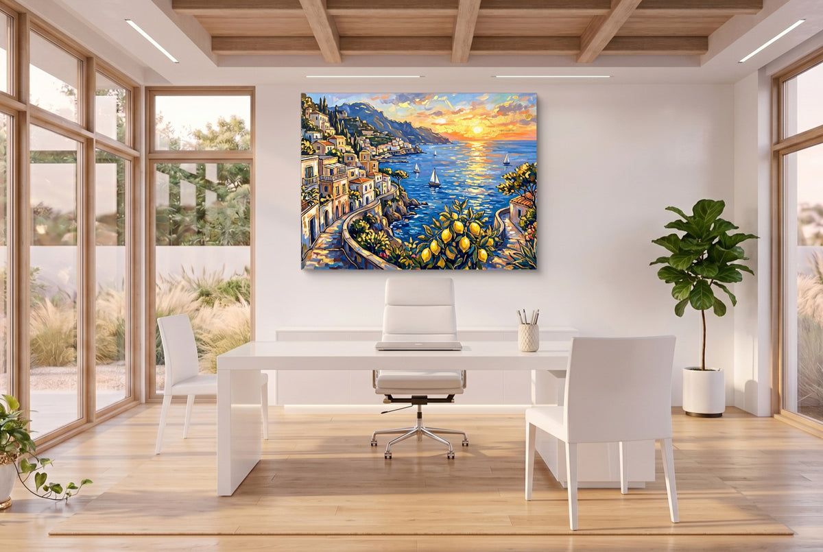 Amalfi Coast Sunset — amalfi coast sunset office space with desk 3 1land flush print