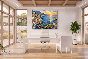 Amalfi Coast Sunset — amalfi coast sunset office space with desk 3 1land flush print