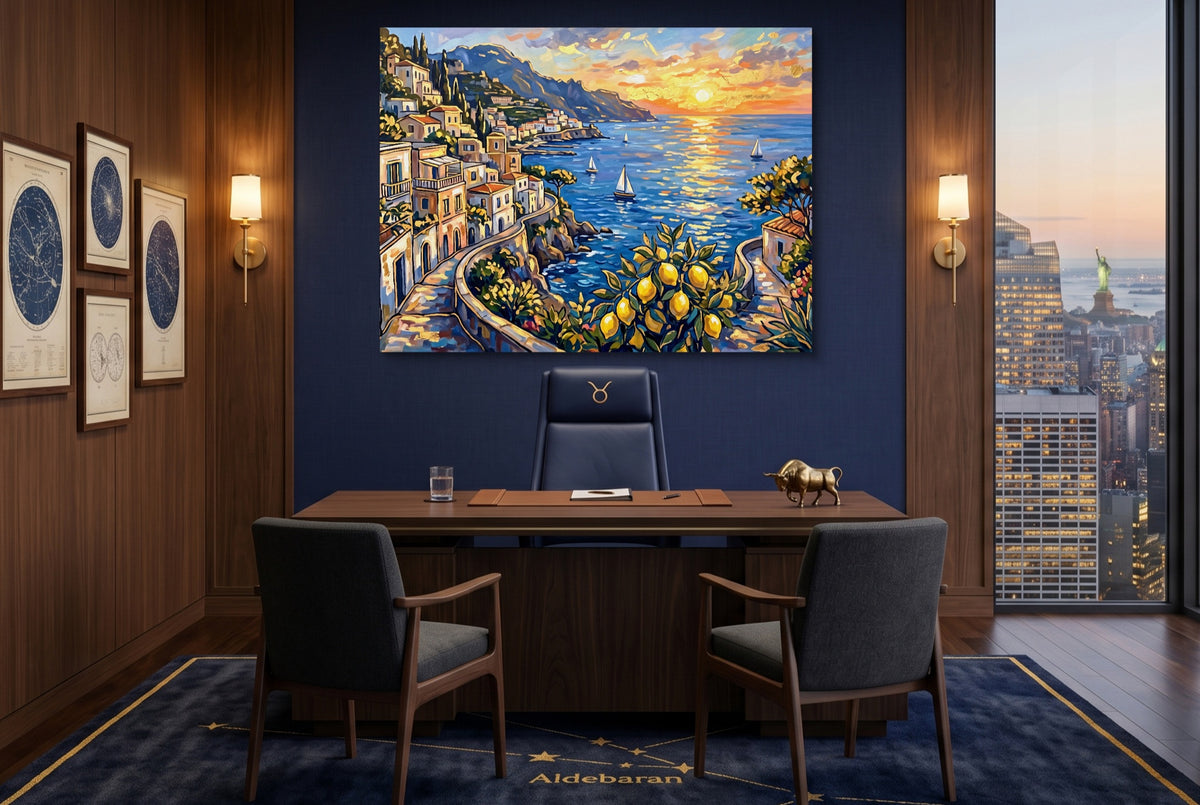 Amalfi Coast Sunset — amalfi coast sunset office with city view 1land flush print