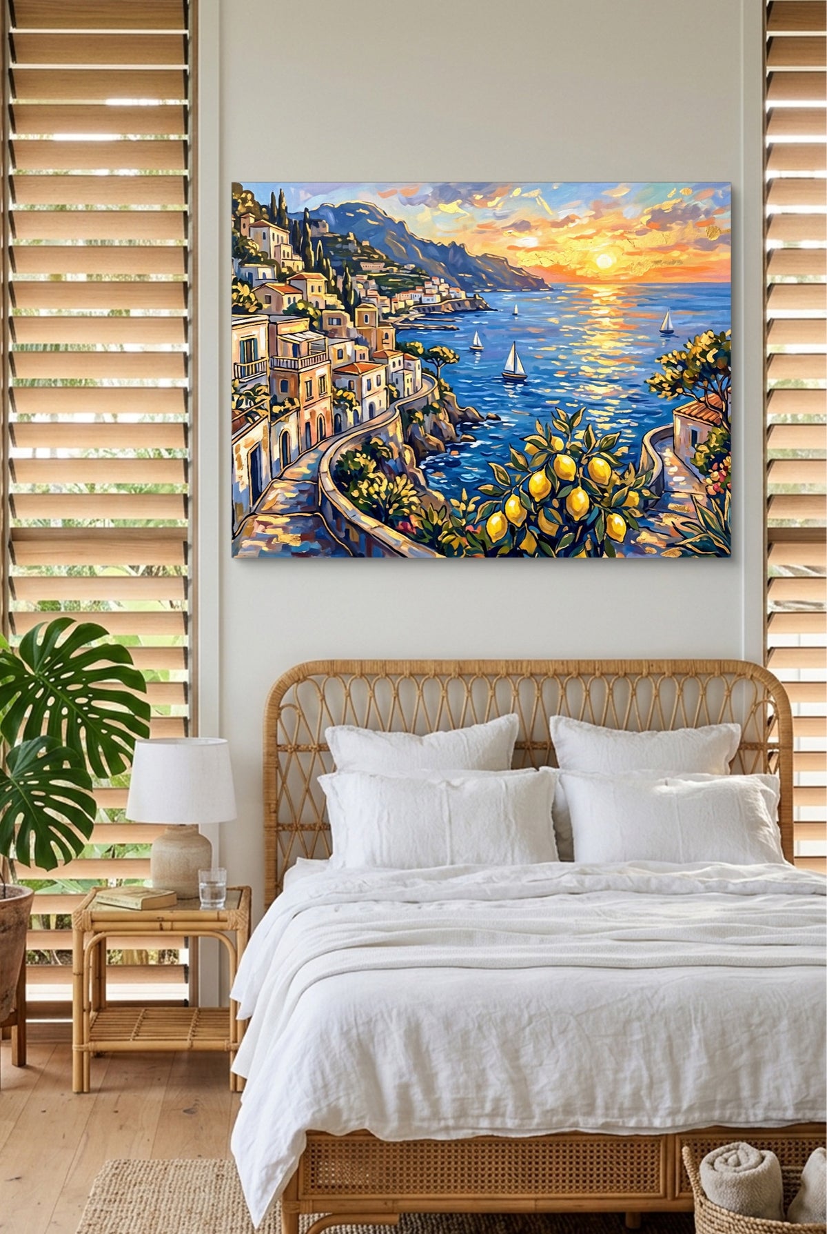 Amalfi Coast Sunset — amalfi coast sunset p bedroom with window blinds 1land flush print
