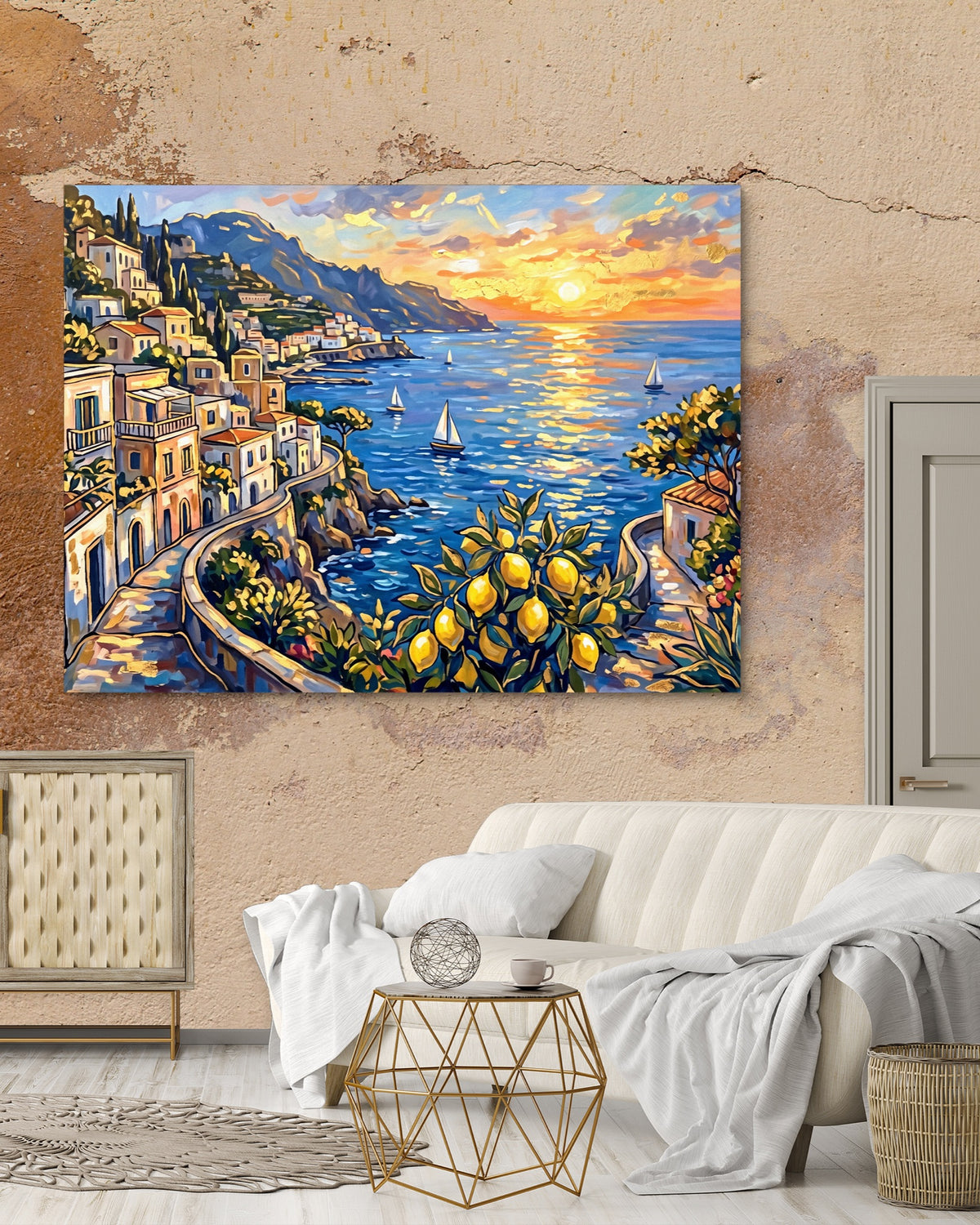 Amalfi Coast Sunset — amalfi coast sunset psd mocha luxury room 1land flush print