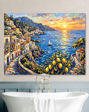 Amalfi Coast Sunset — amalfi coast sunset psd white wall green bath 1land flush print