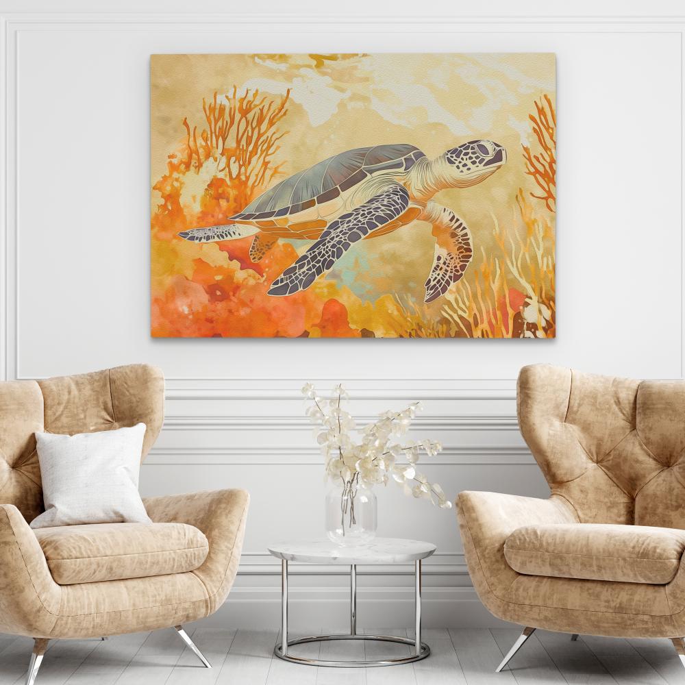 Amber Tide Turtle - Luxury Wall Art