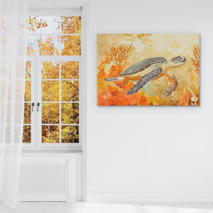 Amber Tide Turtle - Luxury Wall Art